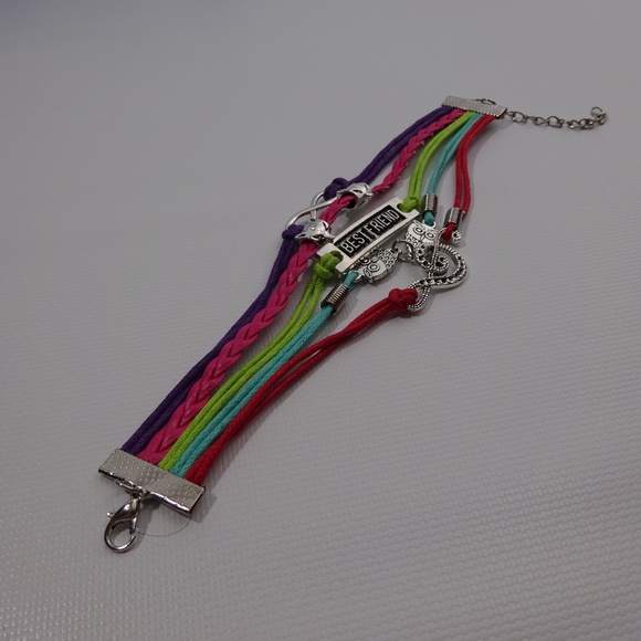 Owl Note Wing Leather Charm Bracelet Silver Plated - Picture 3 of 4